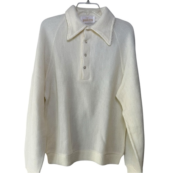 SOLD Vintage Knit Polo Sweater Size Large White Cream Wool Blend Jantzen 60s 70s - Picture 8 of 8